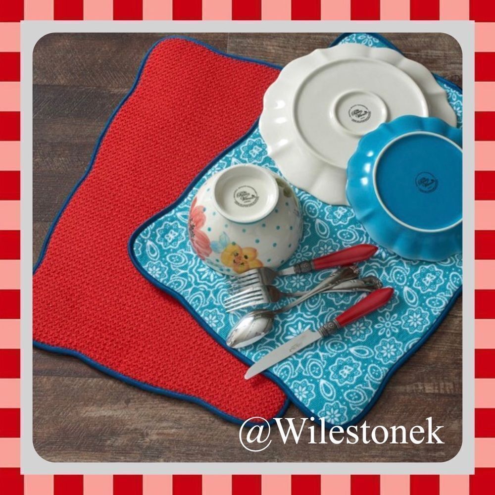 New Rare- The Pioneer Woman Bandana Reversible 2-Count Dish Drying Mat Set: